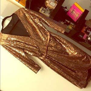 Aqua gold sequin wrap dress.